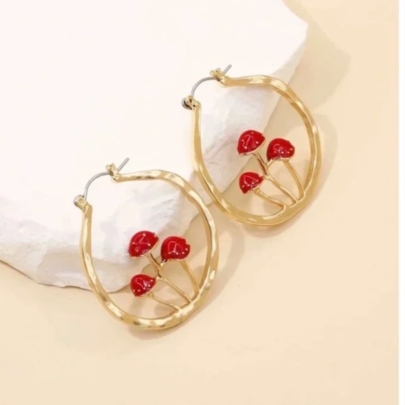 ❤️ FREE Mushroom Hoop Boho Plant Hipster Hippie Art Chic Artsy Drop Earrings - Picture 1 of 3